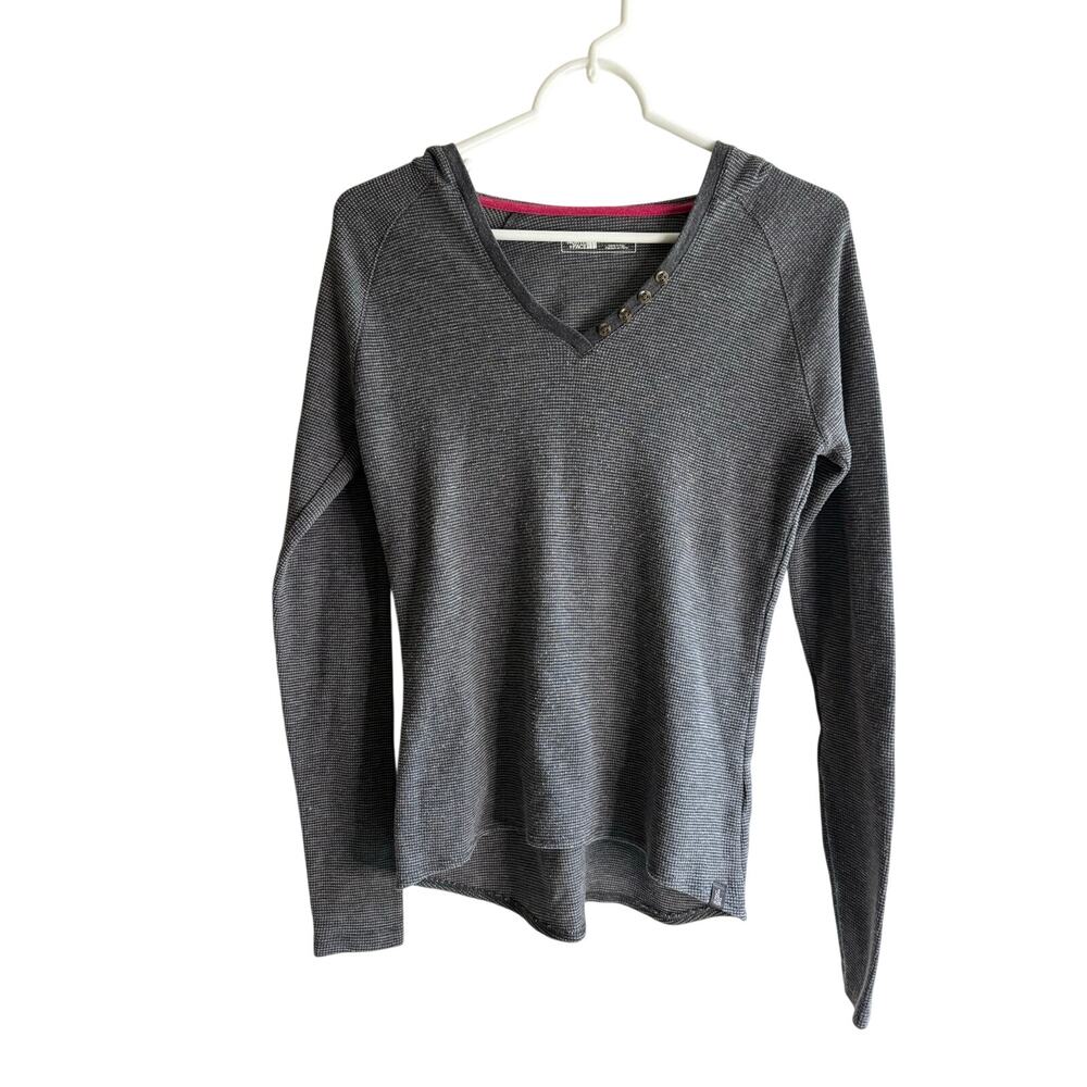 The North Face Women’s Gray Hooded V-Neck Long Sleeve Shirt Underlayer Top Small